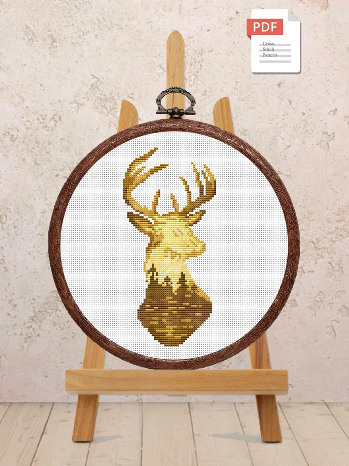 Deer Cross Stitch Pattern, Animal Cross Stitch, Embroidery Deer, Watercolor Deer Silhouette Cross Stitch, Modern Cross Stitch #anm025