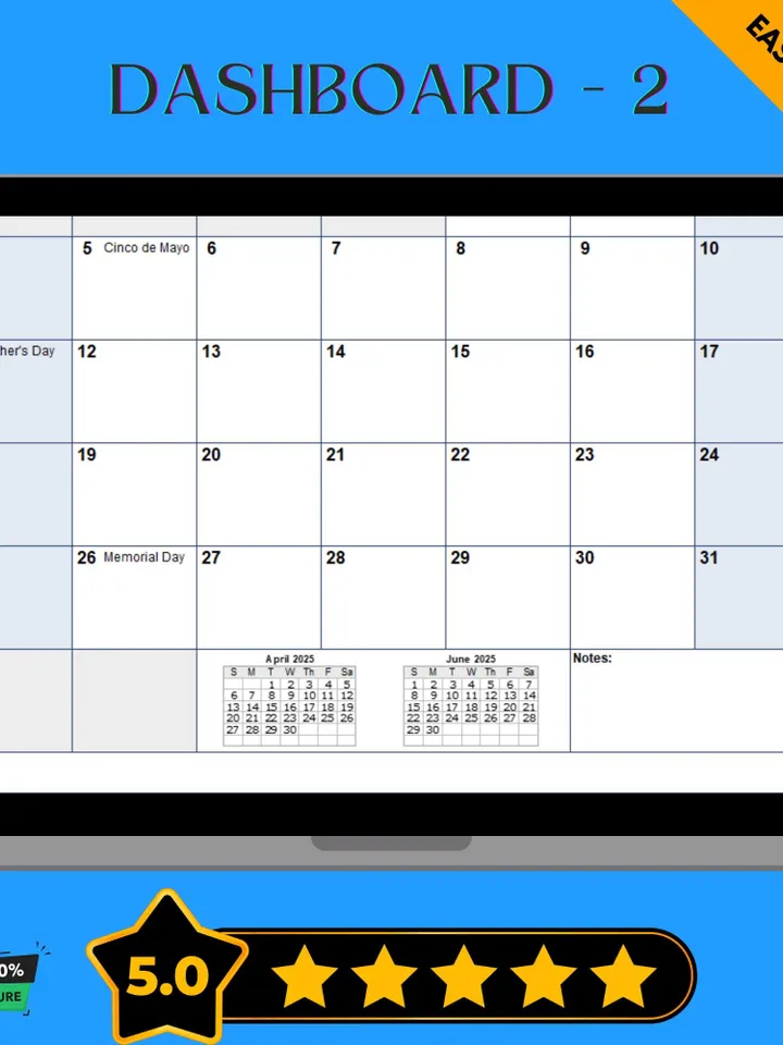 2025 Calendar Excel Template, Editable Yearly Planner, Google Sheets Monthly Schedule, Digital Calendar Download