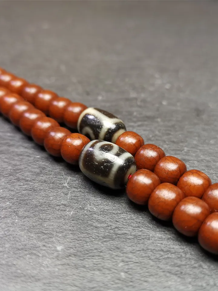 Gandhanra Tibetan Mandala 2 Eyes Dzi Bead Accessories,Dzi Spacer Beads,Marker Beads for Mala Necklace,0.63&quot; × 0.47&quot;