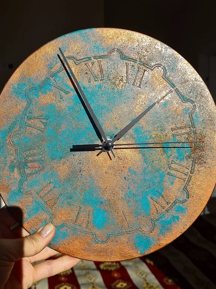 Unique art teal small copper color wall clock Retro wall clock Silent wall clock