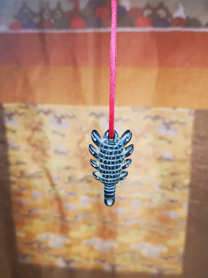 Gandhanra Handmade Tibetan Amulet,Obsidian Carved Scorpion Guru of Padmasambhava Pendant,1.38"