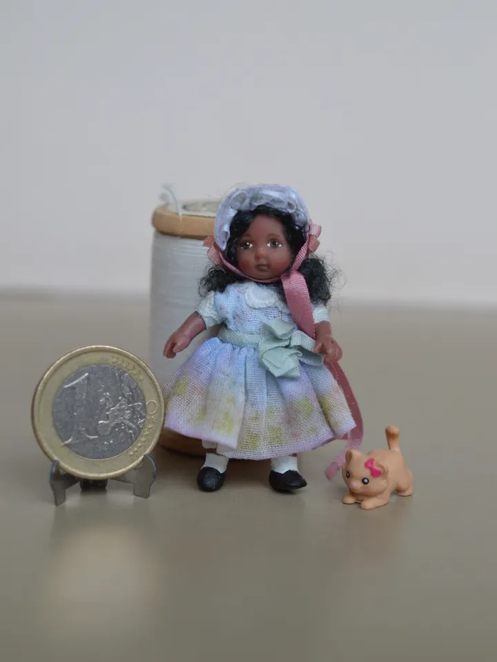 Miniature doll in 24th scales. Handmade doll toy. Miniature for dollhouse.
