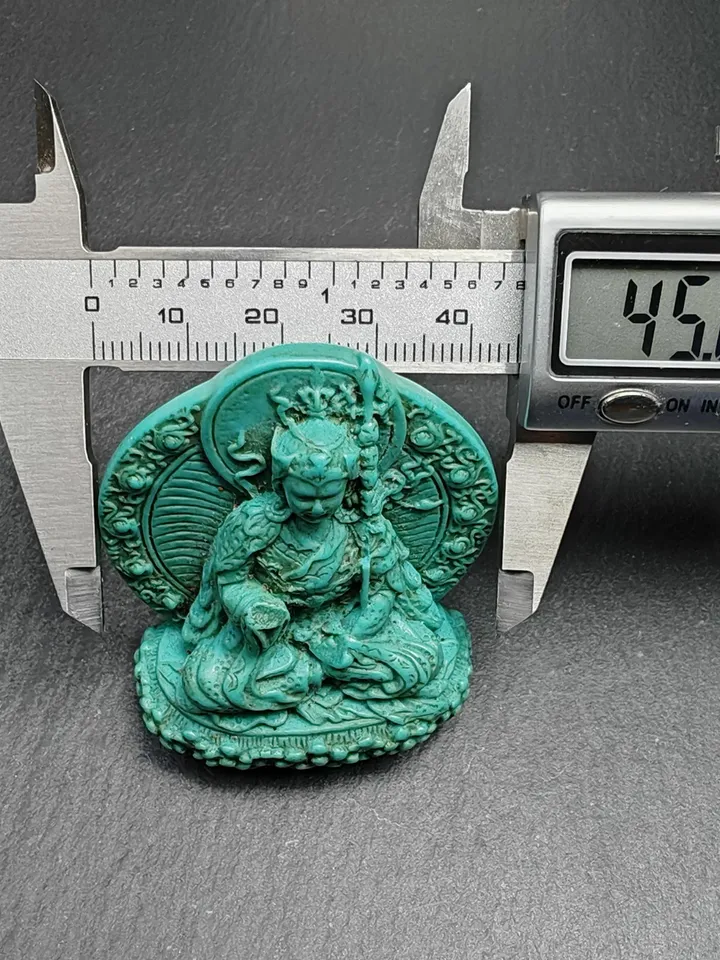 Rare Green Celluloid Guru Rinpoche Statue,Gandhanra Acient Tibetan Buddhist Statue,Padmasambhava,Lotus Born,55mm Height