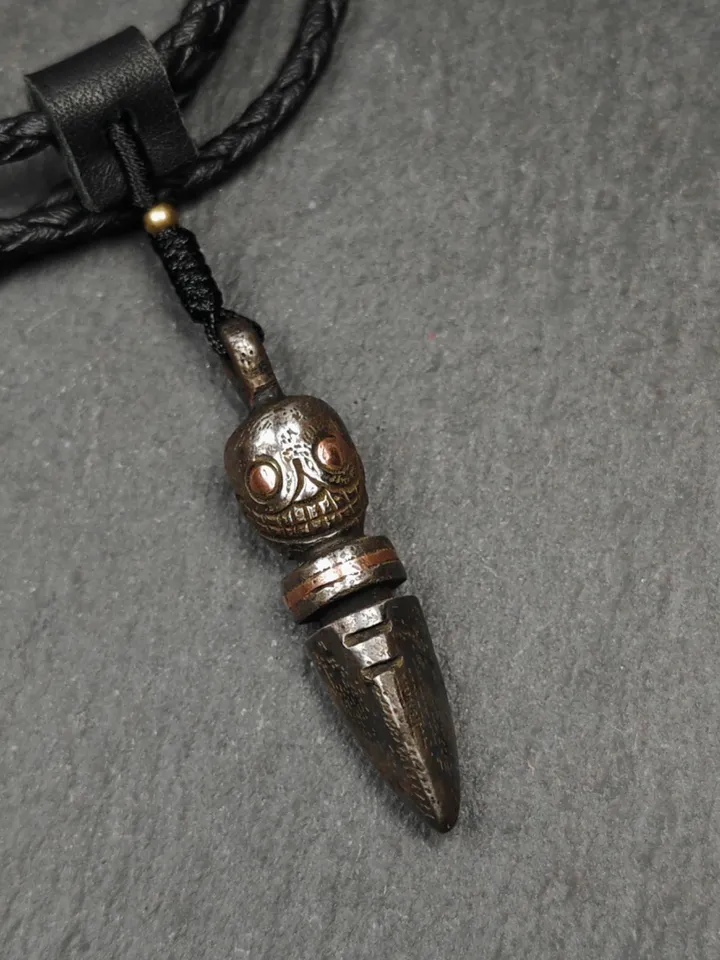 Gandhanra Handmade Skull Phurba Amulet,Kila - Dorje Phurba,Tibetan Budhist Ritual Implement Pendant,Made of Cold Iron,44mm