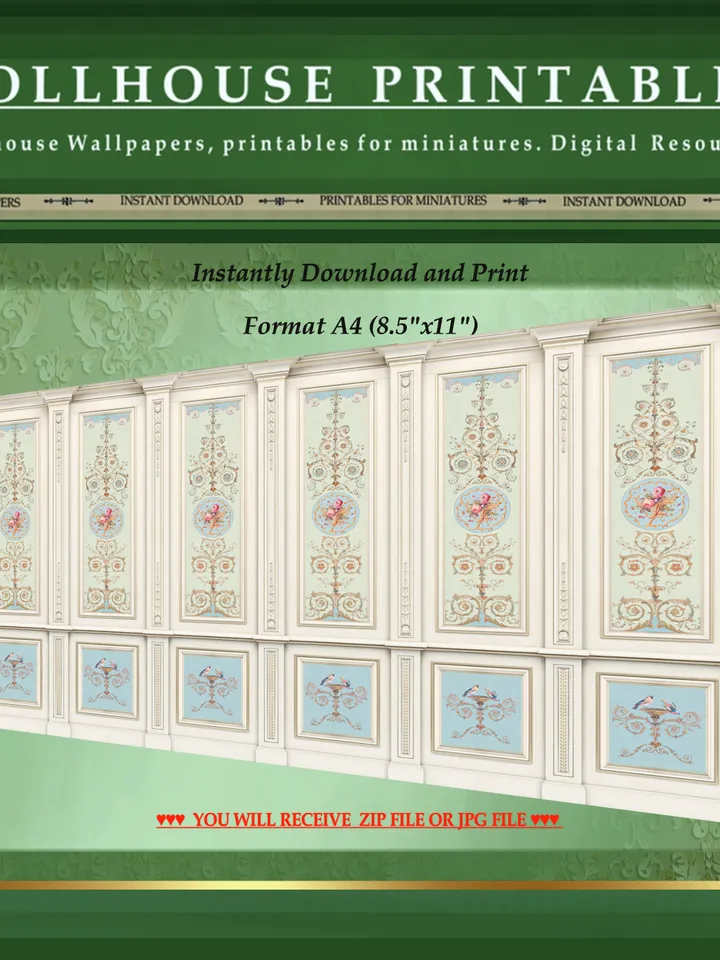 Wallpapers- Set 9 | Printables for Dollhouses and Unique Miniature Projects | Digital Downloads | in Scale 1/12th