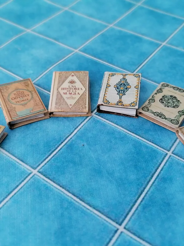 Dollhouse book set in 1:12 scale. Handmade.