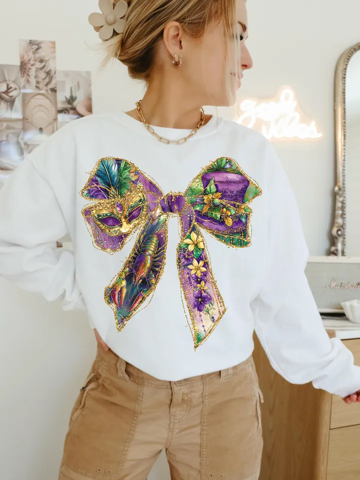 Mardi Gras Coquette Bow PNG, Coquette Mardi Gras Png, Fleur De Lis Png, Glitter, King Cake Png, Mardi Gras Beads PNG, Louisiana Crawfish Png