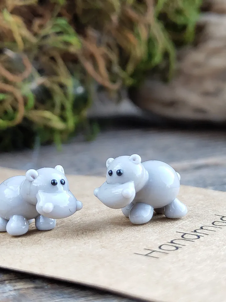Hippo figurine Hippo art Hippo gifts Hippo ornament Hippo statue Hippopotamus Hippo for Christmas Miniature animals Tiny glass animals