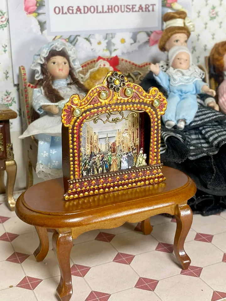 Puppet theater. 1:12. Theater for a dollhouse. Handmade. Vintage theater.