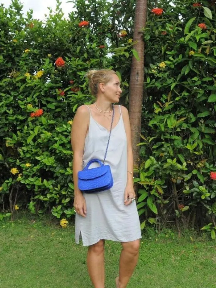 Genuine Python Skin Top Handle Bright Blue Crossbody Bag | Exotic Leather Bags | Snakeprint Bag | Handmade Designer Bag | Gift For Her