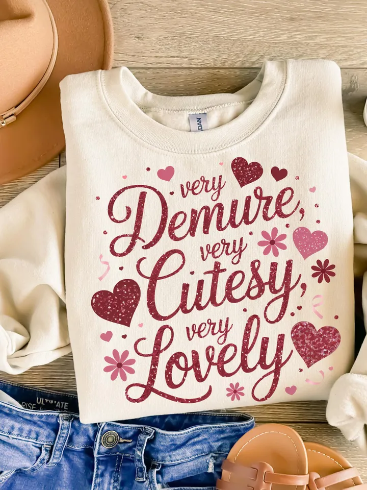 Very Demure Very Lovely Png, Glitter Valentine's Day Coquette PNG,VDay Very Cutesy png, Heart Glitter PNG, Trendy Valentines Sublimation