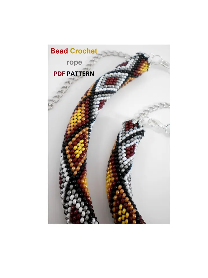 Bead crochet rope patterns for beading «Mosaic» necklace and bracelet. Instant Download, PDF fail
