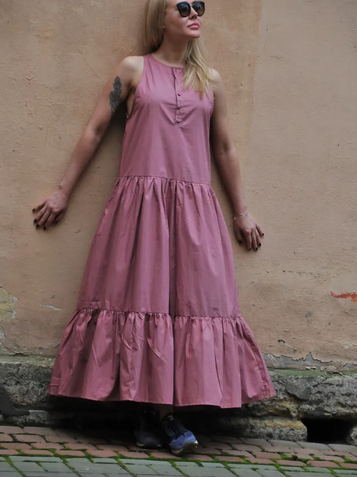 Long Cotton Oversized Summer Dusty Rose Dress | Pink Dress Long | Resort Wear Dress | Elegant Summer Loose Dress | Classy Summer Dress Big