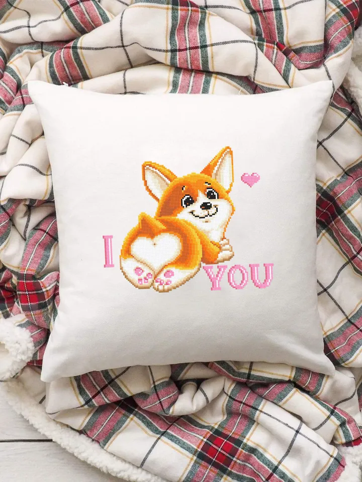Cute corgi cross stitch pattern download PDF, Dog cross stitch, I love you, Funny pet cross stitch, Dog lover gift, Corgi embroidery #K13