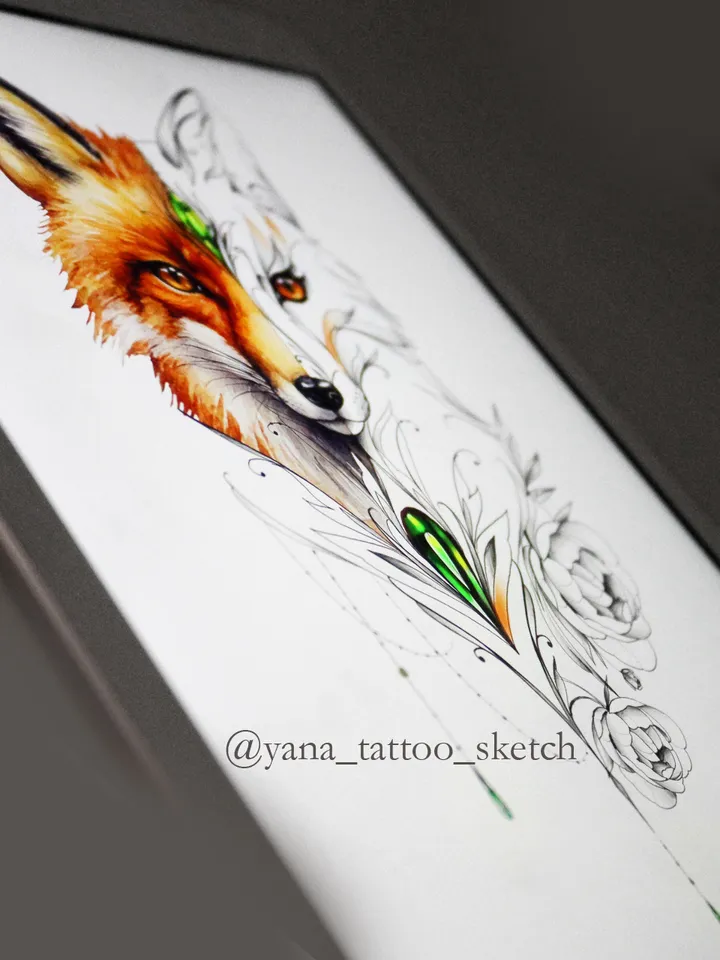 Fox Tattoo Design Fox Tattoo Drawing Idea For Females, Instant download PDF, JPG, PNG
