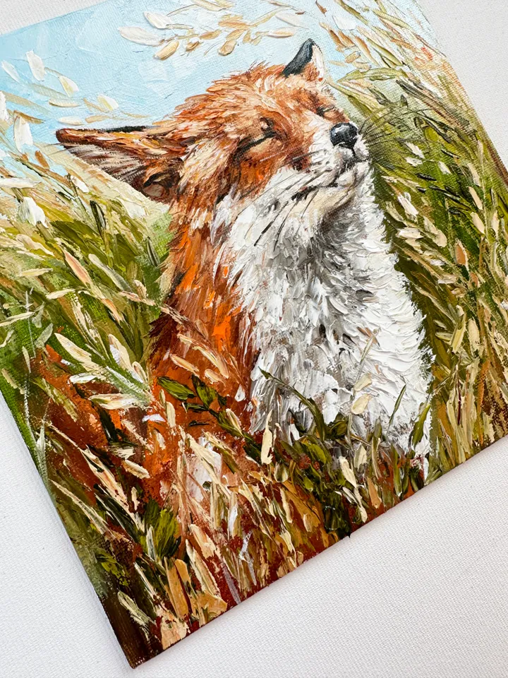 Fox painting, fox oil art
