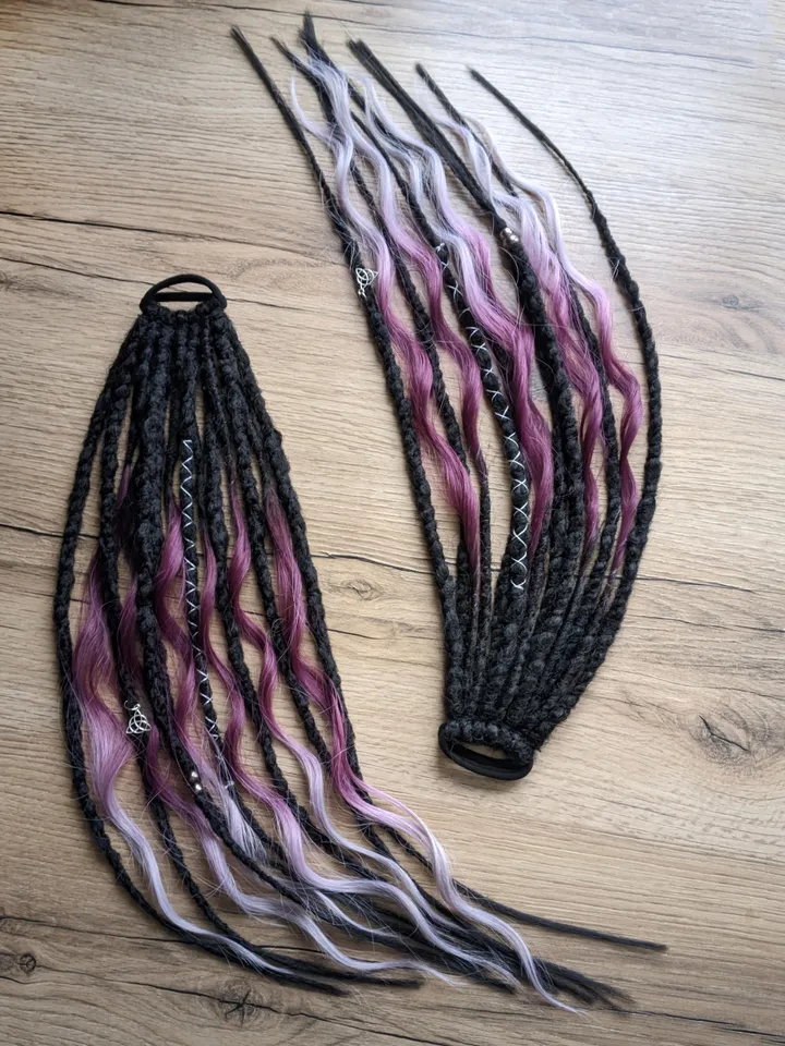 Goth Metal Rock hair Instant Accessory Hairstyle for concert Ponytail dreads for gift Hair extension Black dreads on hairband