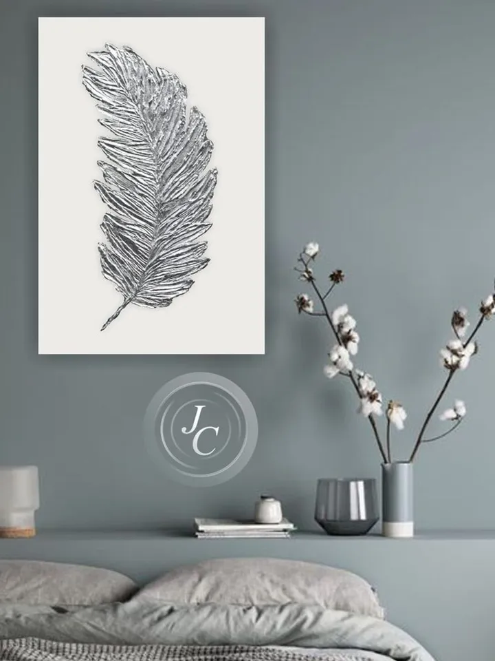 Silver Feather Abstract Wall Art Original Painting Textured artwork Silver wall decor Modern wall art