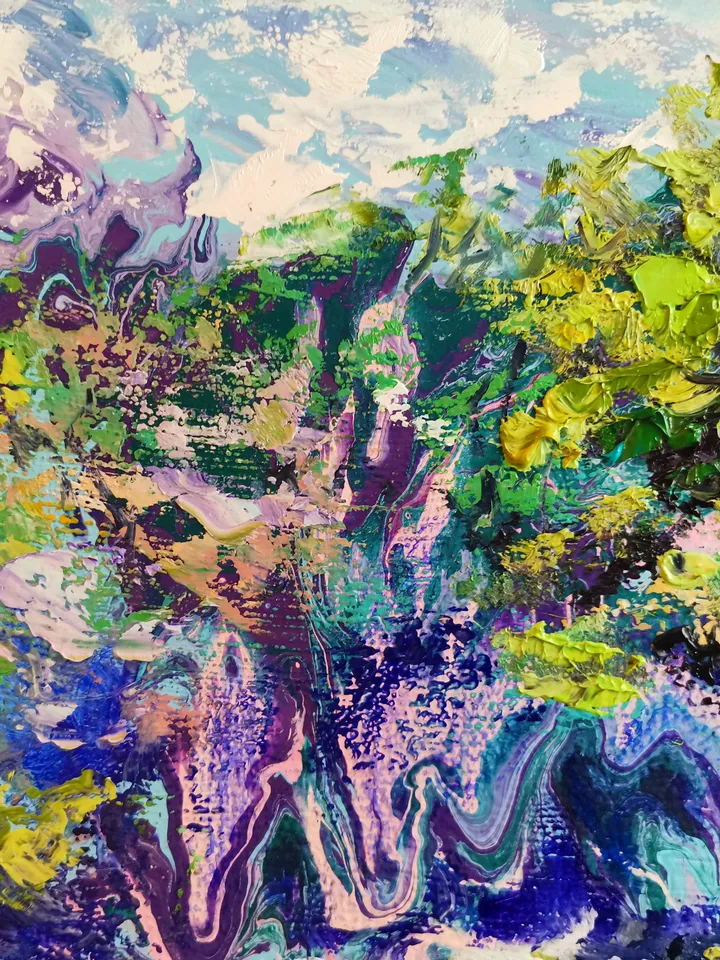 Pine Mountains River Impasto Painting Original Fine Art Artist Svinar Oksana