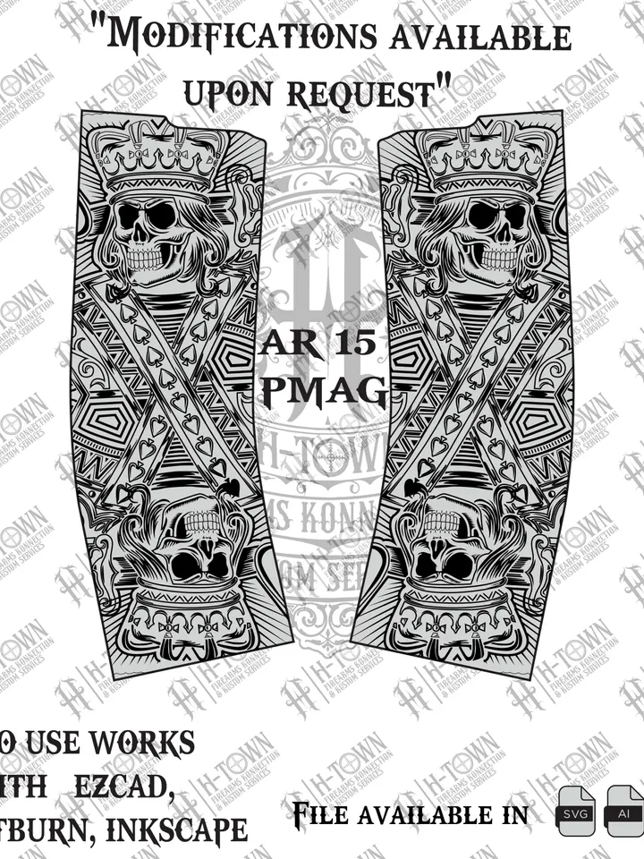Skull King Firearm Engraving Design | Laser Ready (Digital File)