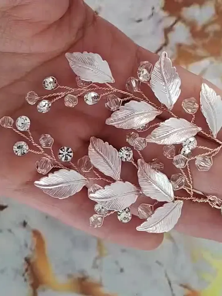 Swarovski Crystal Bridal Drop Earrings | Leaf Wedding Earrings | Boho Crystal Drop Earrings | Rose Gold Crystal Statement Wedding Earrings