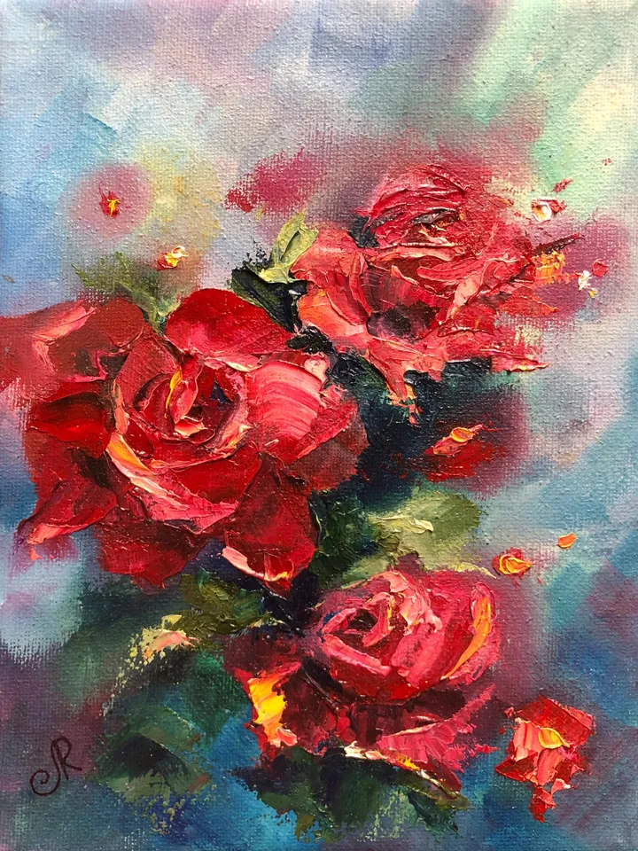 Roses Original Painting Red Floral Wall Art Roses Painting Flowers Still life