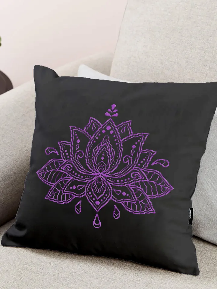 Lotus flower cross stitch pattern download PDF, Floral ornament embroidery PDF, Monochrome mandala cross stitch chart, DIY Home decor #M16