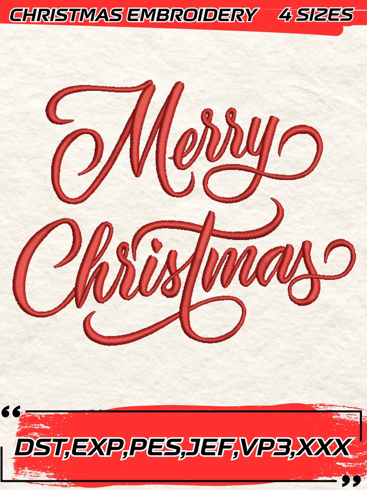 Merry Christmas Embroidery Design,Christmas Embroidery Design,4 Sizes, Digital Download #11