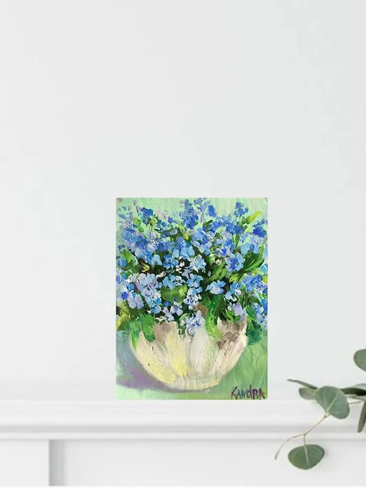 Bluebonnet Original Art Forget me nots Oil Painting Floral Artwork