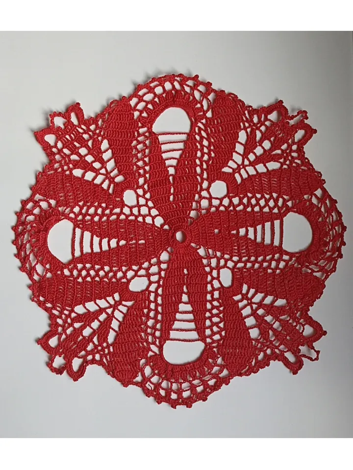 Hand crocheted lace lacy red doily 14 inch