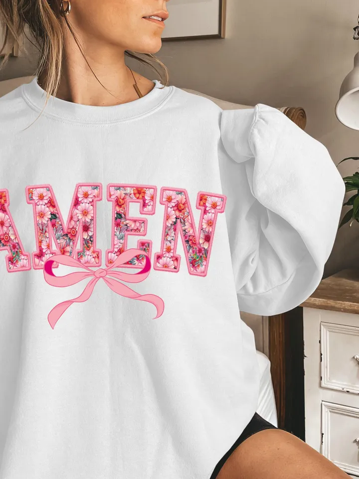 Watercolor amen flowers png, easter png, Easter Jesus png, amen coquette bow png, retro easter png, bible verse png, christian easter png