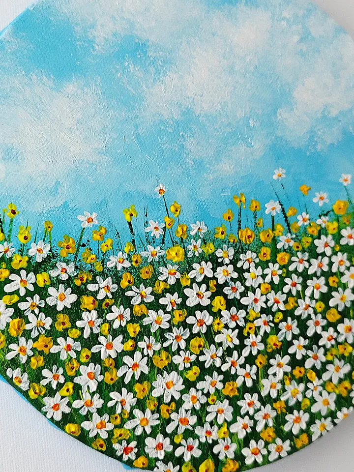 Daisies Painting Wildflowers Art Impasto Landscape Artwork