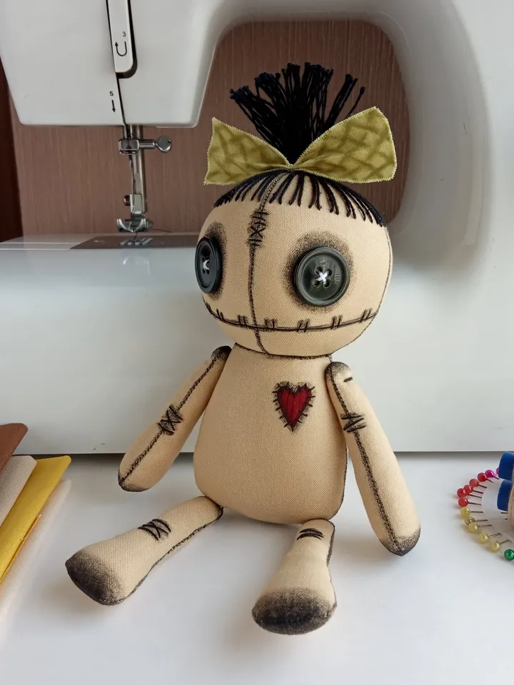 Handmade Voodoo Doll With Green Bow