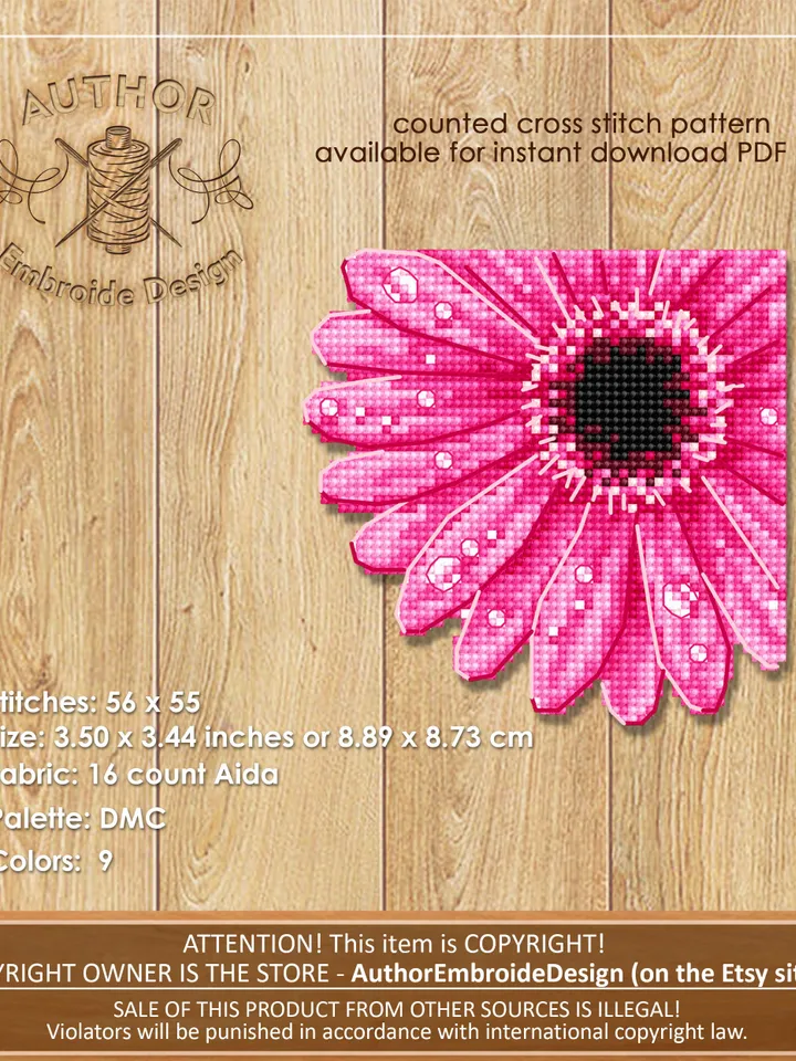 Gerbera Corner bookmark cross stitch pattern PDF download Pink flower cross stitch chart, Flower bookmark for women Floral pattern PDF #B257