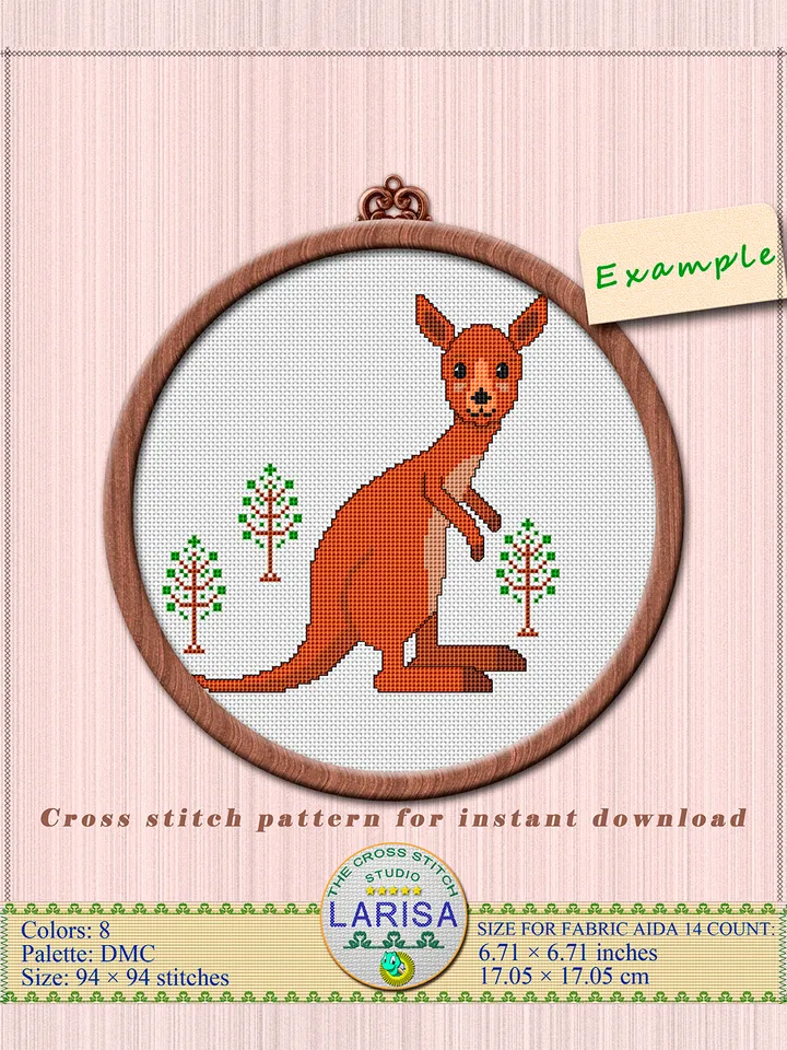 Kangaroo Cross Stitch Pattern | Cute Kangaroo Cub Chart