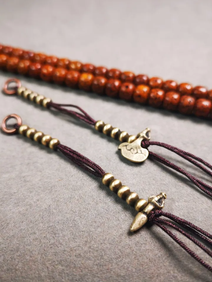 Gandhanra Handmade Tibetan Buddhist Mala Counters,Prayer Bead Counters,with Kartika and Kila Pendant,Made of Brass,Small Size 4mm