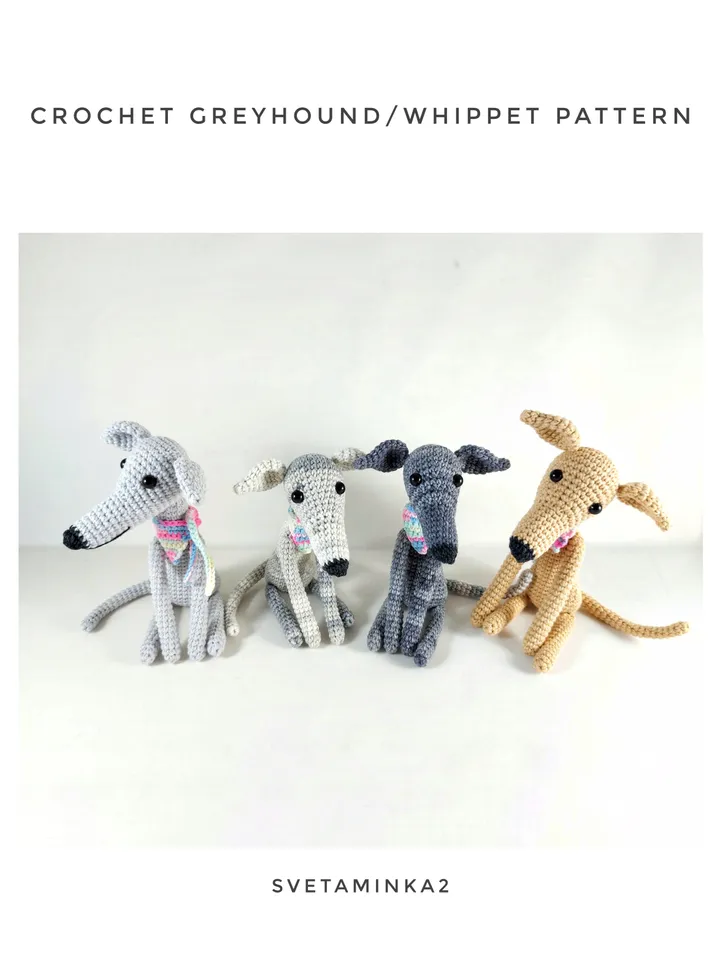 Dog Crochet Pattern Greyhound, Whippet, Italian Greyhound, Galgo, Sighthound, Lurcher. Amigurumi Dog Pattern. Digital Download. PDF.