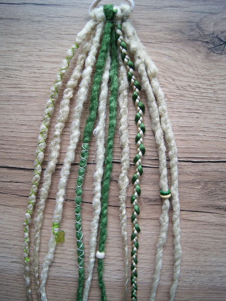 Dreads on hairband. Crochet Dreadlocks extensions. Ponytail blonde green synthetic hair. Hippie Witchy Pagan Viking Bohemian Boho style