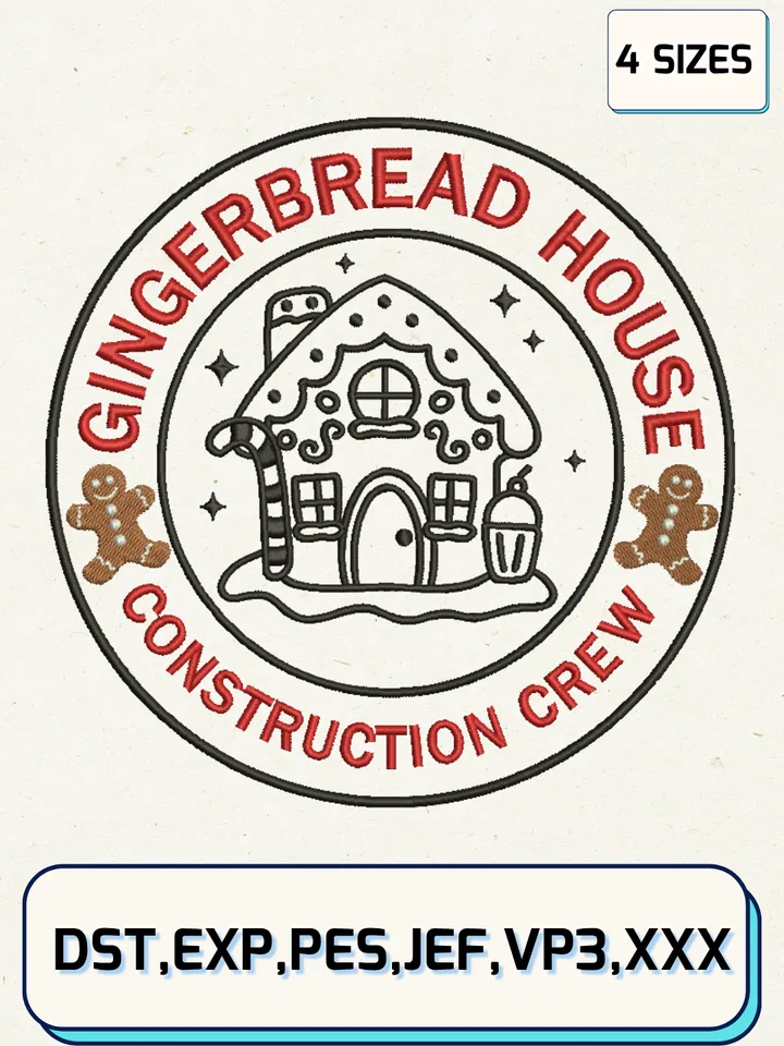 Gingerbread House Embroidery Design Files,Christmas Embroidery Designs,Machine Embroidery Files,4 Sizes