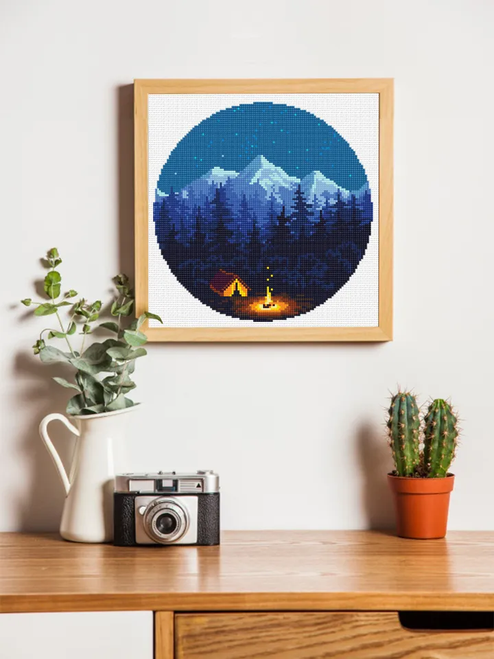 Nature cross stitch pattern download PDF Mountain landscape cross stitch Camping tent xstitch chart Night nature PDF Travel home decor #L43