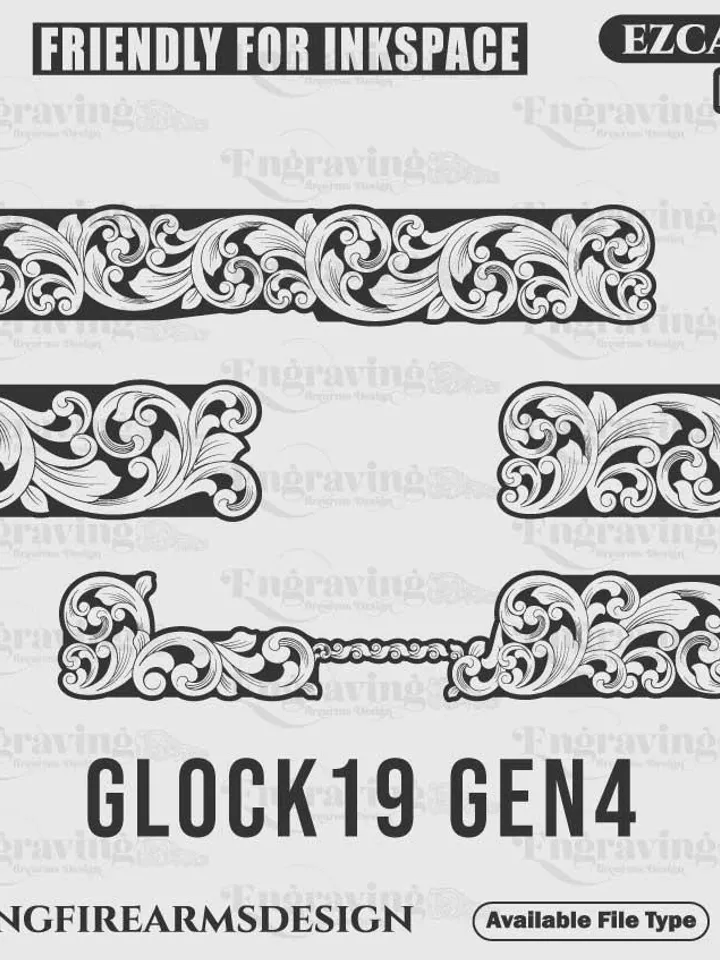 Glock19 Gen4 Scroll design,lasercut,laserengraving,fiberlaser,svg,svgdesign,rosescroll,engravingfiles,laserpattern,engravingdesign