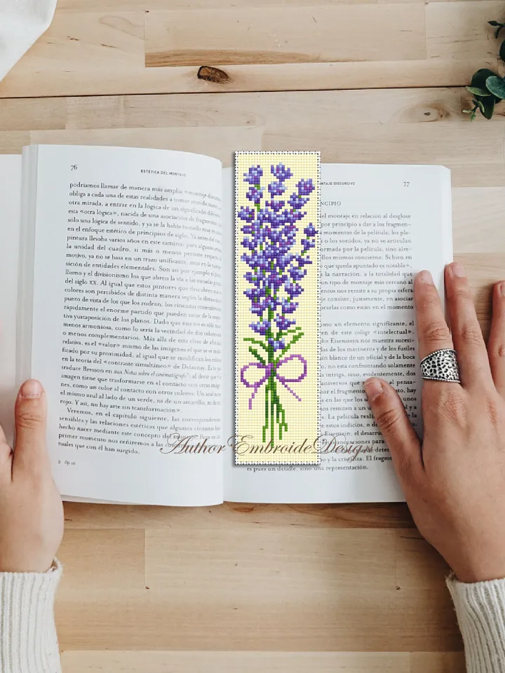 Lavender bookmark cross stitch pattern PDF download Lavender bouquet cross stitch chart, Flower bookmark pattern digital PDF for women #B264
