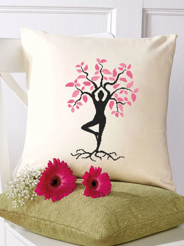 Yoga tree of life cross stitch pattern PDF Woman tree cross stitch Instant download PDF, Yoga decor, Nature yoga cross stitch chart #M191
