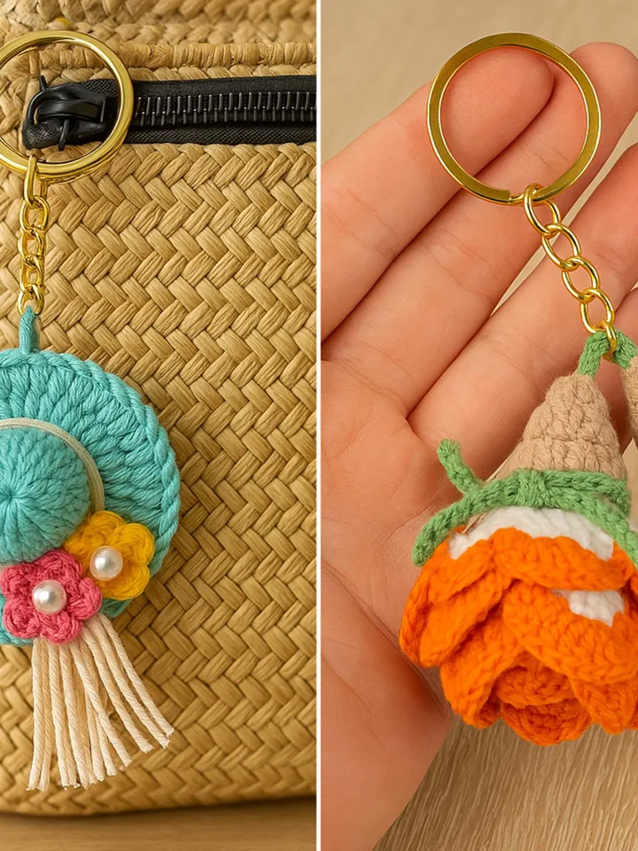 Crochet Keychain Set Patterns Bundle – 5 Cute Amigurumi Charms PDF Tutorial for Bags, Gifts & Keys