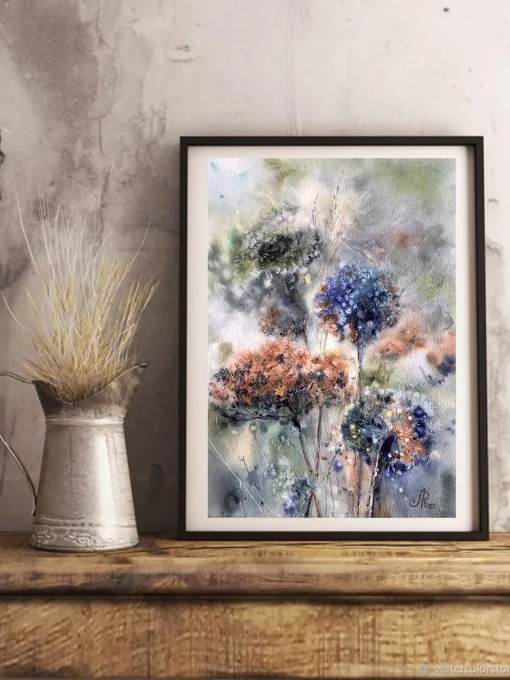 Abstract Original Flowers Painting Watercolor Wildflowers Wall Art