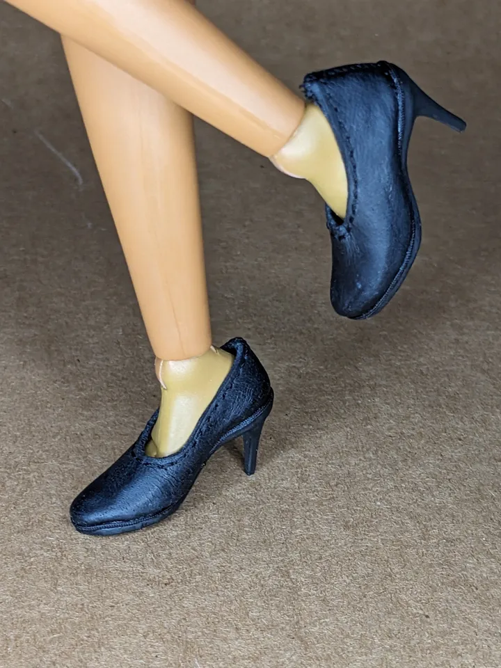Handmade heels black leather shoes for 16-inch Fashion Royalty dolls (FR16)