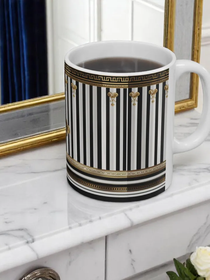 Elegant Striped Mug, Luxury Coffee Cup, Chic Gift for Her, Home Decor, Ceramic Mug, Stylish Wedding Present, Drinkware, Kitchen Decor