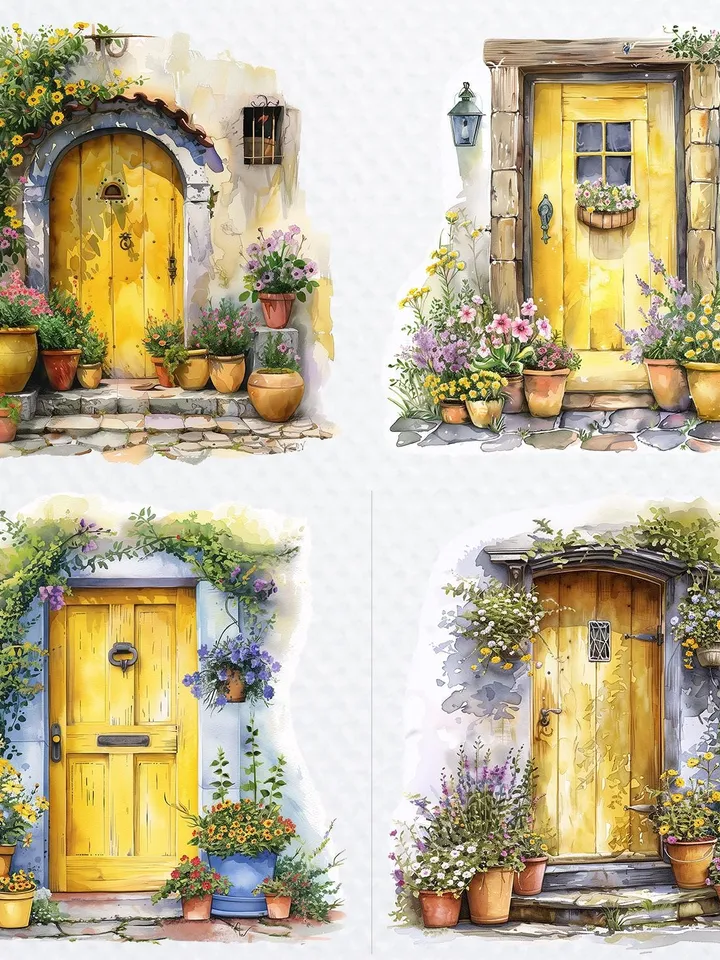 18 Vintage Floral Doors PNG Bundle, Old Doors Printable Watercolor clipart for sublimation, High Quality PNGs digital crafting, junk journal