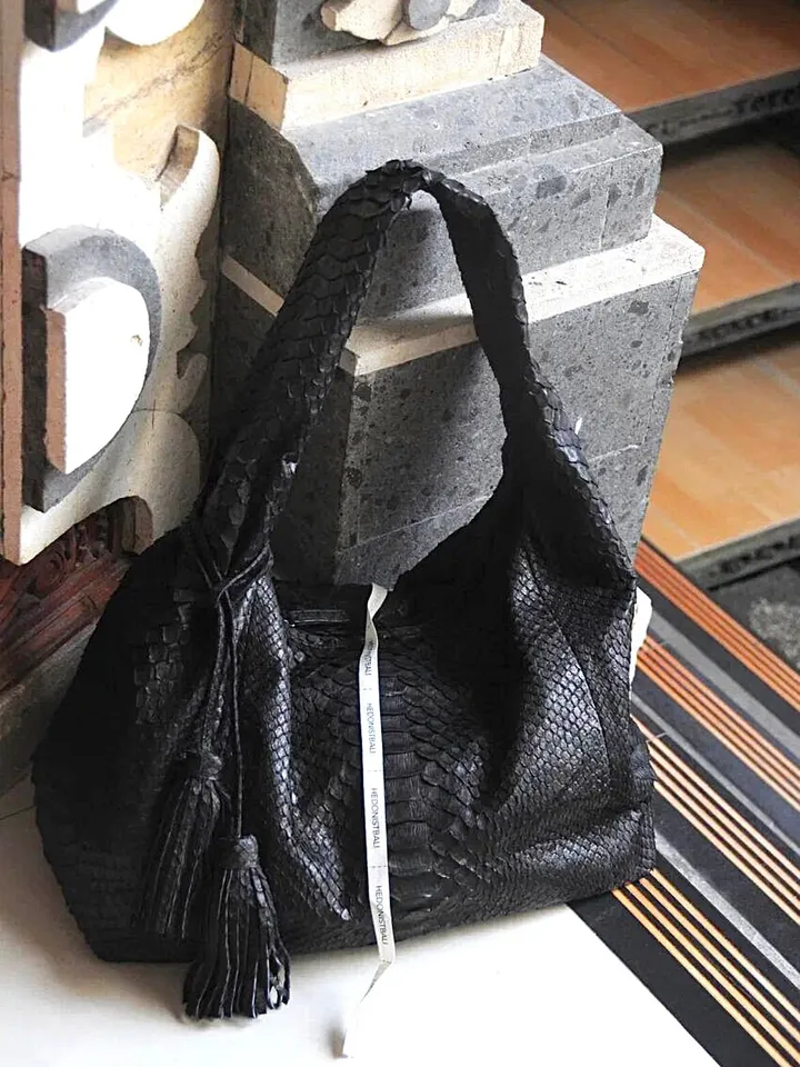 Big Soft Hobo Classy Sport Woman Bag | Purse Genuine Python Skin | Python Skin Products | Black Big Elegant Leather Designer Soft Bag Snake