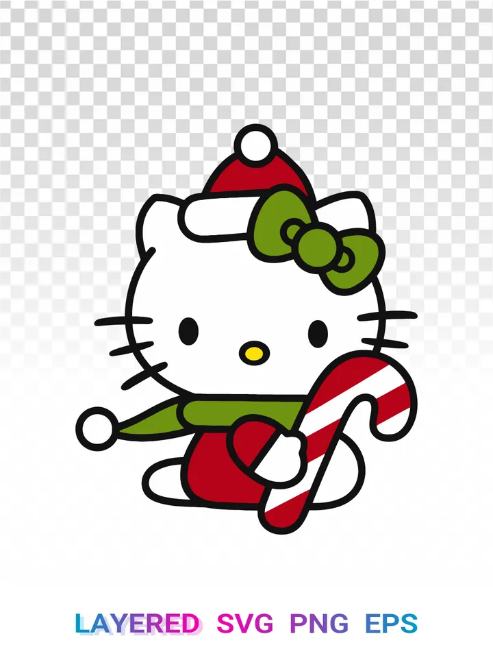 Hello Kitty Christmas Elf SVG PNG, Sanrio Candy Cane Clipart